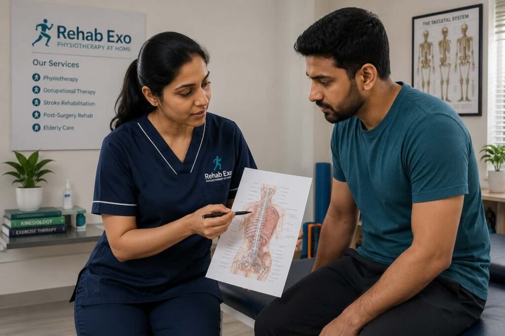 Showing spine chart to Patient